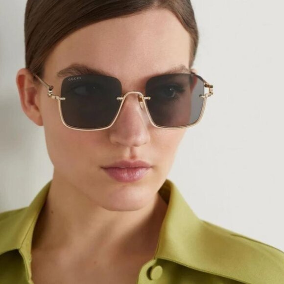 NEW GUCCI SUNGLASSES GUCCI GG1279S 001 GOLD/GREY EYEWEAR - Picture 1 of 4